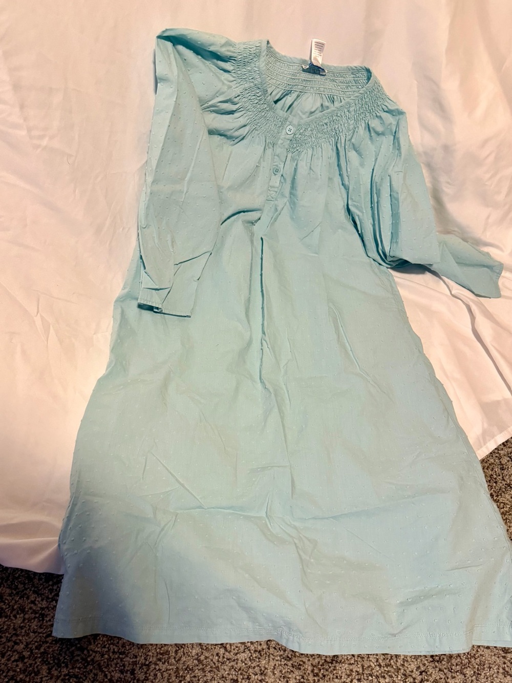 Light Blue Smocked Neck Nightgown